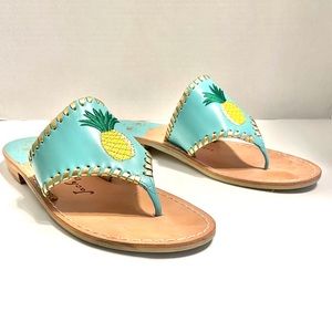 Jack Rogers Thong Slides Sandal Size 9 Aqua Blue Pineapple Design